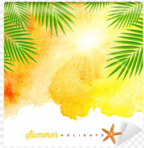 tropical summer watercolor background wall mural - palm tree watercolor background Transparent Cutout PNG Isolated Element