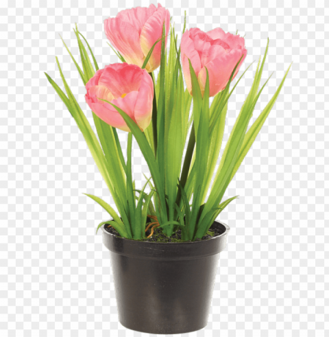 tulip bush in planter pink - artificial flower Transparent PNG download