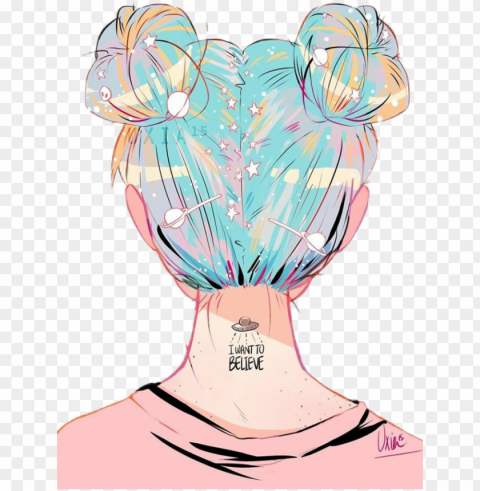 tumblr girl girls pink hair bestfriends believe - girls with space buns PNG graphics for presentations