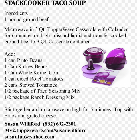 tupperware stackcooker taco soup susan williford 692-2301 - cosmetics PNG no watermark