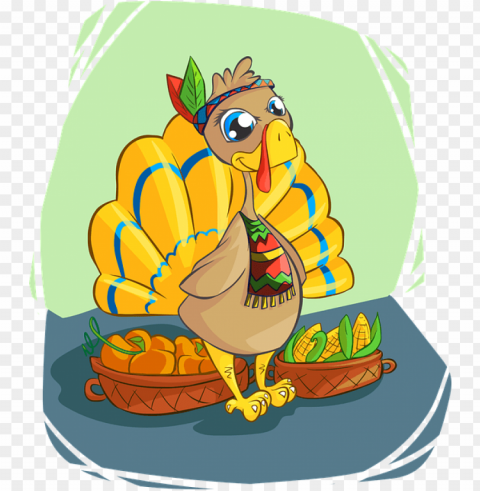 turkey indian corn apples cute smile color - thanksgivi Transparent PNG Image Isolation