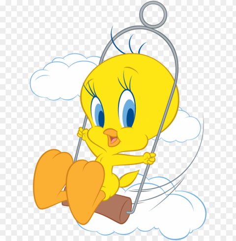 tweety bird on swing Isolated Design on Clear Transparent PNG
