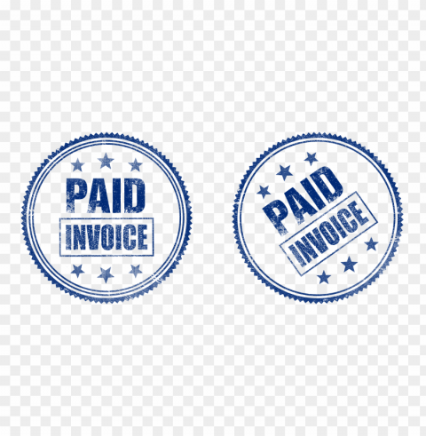 two blue round paid invoice business icon stamp Isolated Object in HighQuality Transparent PNG