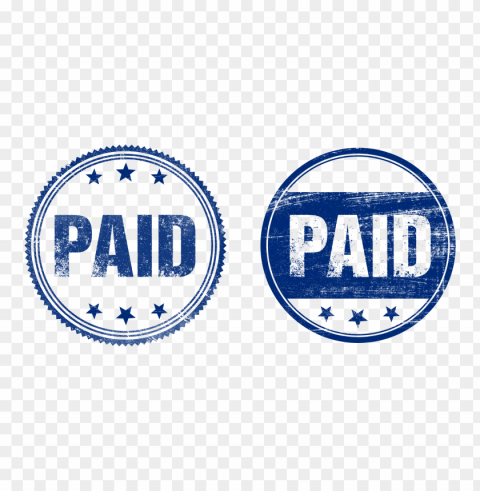 two blue round paid stamp business icon Isolated Object in Transparent PNG Format