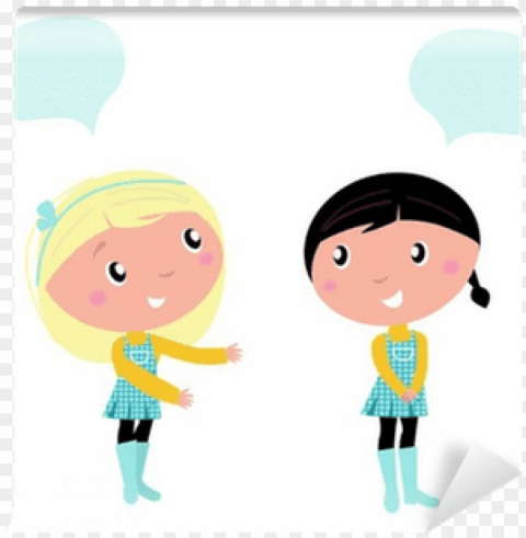 two cute school girls talking about something - cartoon girl talking cute Isolated Element in HighResolution Transparent PNG