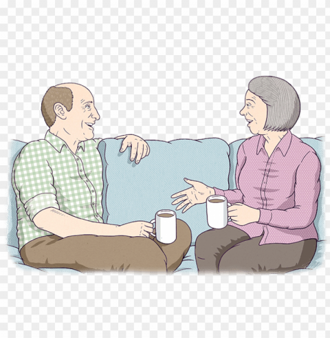 two old people are sitting on a couch talking - old people talking cartoo PNG with Isolated Object and Transparency
