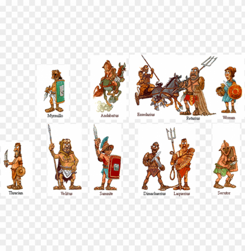 types of gladiator Isolated Illustration on Transparent PNG