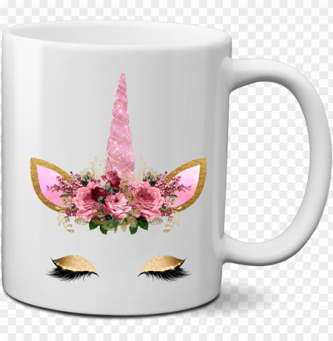 unicorn face coffee mug with eye shadow lashes 11oz - unicorn face mu PNG Graphic with Clear Background Isolation
