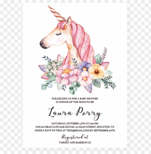 unicorn invitation template for a girl baby shower - baby shower invitation unicor PNG images transparent pack