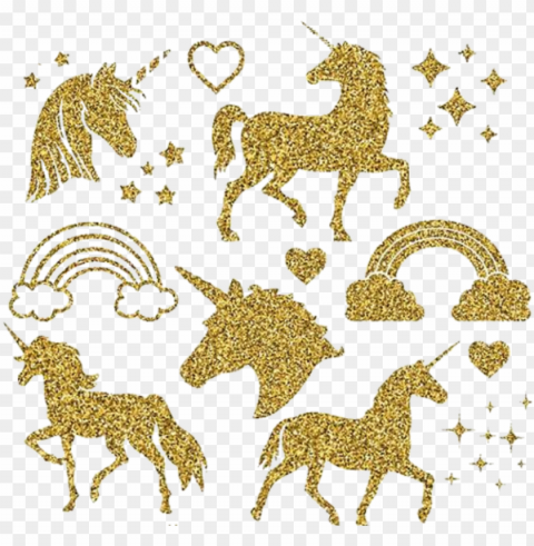 Unicorns Glitter Golden Gold Fantasy HighResolution Isolated PNG With Transparency