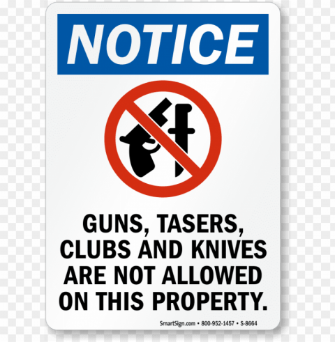 Uns Tasers Clubs  Knives Not Allowed Sign - No Talking On Cell Phones PNG Graphic Isolated On Transparent Background