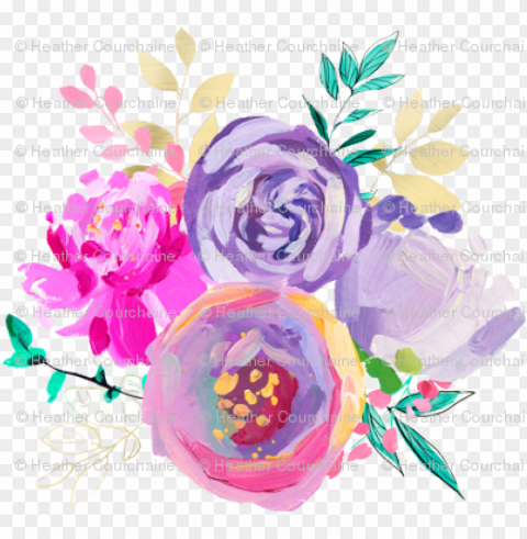 urple and gold floral bouquet 1 6 back - purple and gold floral clip art Clear Background PNG Isolated Illustration
