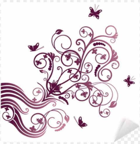 urple flower and butterfly corner ornament sticker - green butterfly border Transparent PNG images set