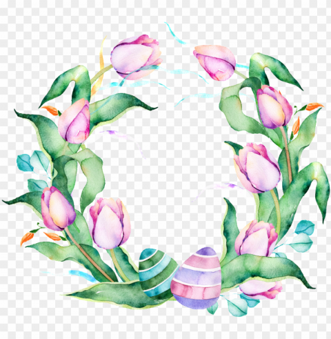 urple flower wreath watercolor hand painted transparent - flower CleanCut Background Isolated PNG Graphic