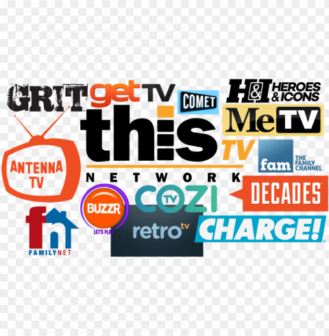 us over the air retro television networks - me tv heroes and icons get tv buzzr Isolated Design on Clear Transparent PNG