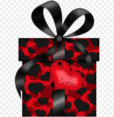 valentines day black and red gift with hearts clipart - red black valentine's day clipart HighResolution Isolated PNG Image