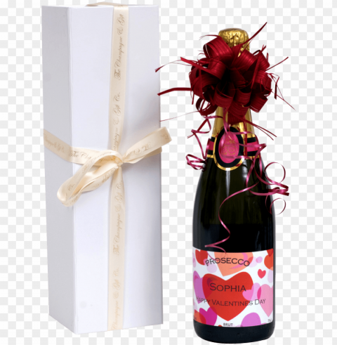 valentines prosecco in white presentation box - glass bottle PNG without watermark free