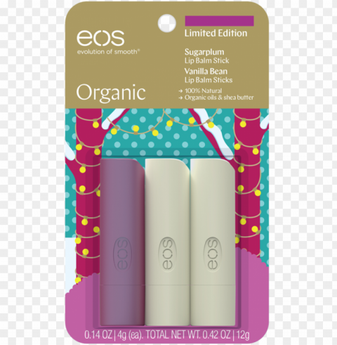 vanilla bean & sugarplum sticks 3-pack - eos lip balm PNG Image with Isolated Element