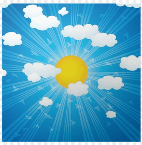 vector clouds sun rays and flying birds in the sky - cloud Isolated Graphic on Clear Transparent PNG