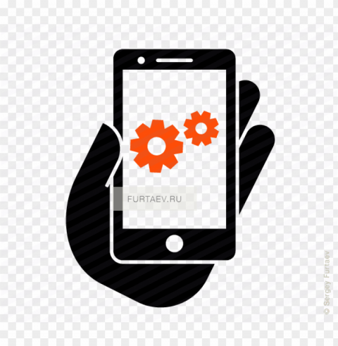 vector icon of mobile phone in hand with gears on screen - mobil settings icon Isolated Object on Transparent Background in PNG