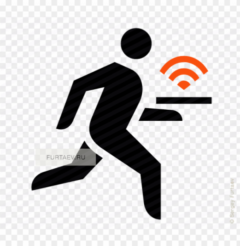 vector icon of waiter running with wi-fi signal sign - running waiter icon PNG images with no royalties
