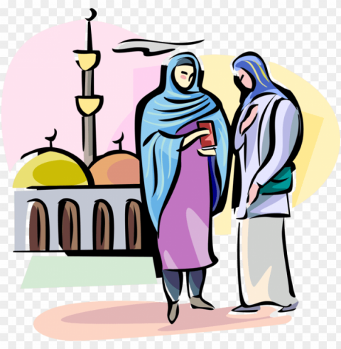 vector illustration of arab women wear hijab veil traditionally - illustratio Isolated Element on HighQuality PNG