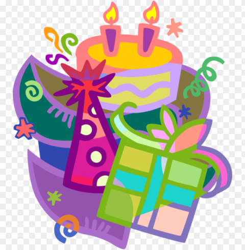 vector illustration of birthday party celebration with - birthday cake and gift clip art PNG images with no background free download PNG transparent with Clear Background ID 0ea6ae0a