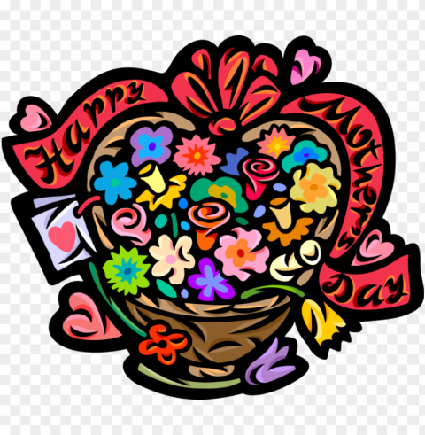 Vector Illustration Of Happy Mothers Day Flower Basket - Mothers Day Isolated Icon On Transparent PNG