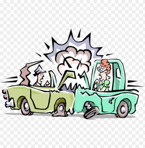 vector illustration of head-on collision traffic accident - crash clipart Transparent PNG graphics complete archive