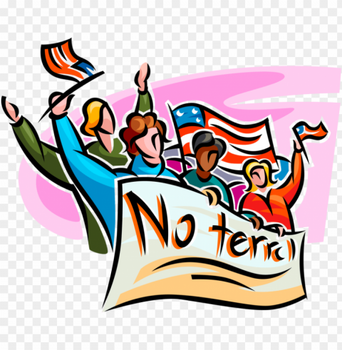 vector illustration of protesters with protest banner - new york city PNG transparent pictures for projects