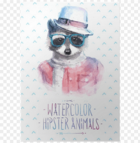 vector illustration of raccoon portrait in sunglasses - colorful watercolor image hipster raccoon printed o Free PNG images with alpha channel set