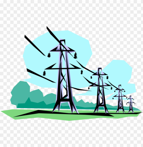 vector illustration of transmission towers carry electrical - power line clip art Isolated Item with Clear Background PNG