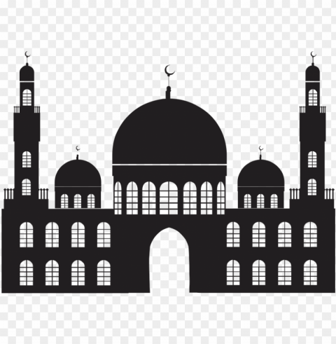 vector islamic mosque masjid black silhouette Isolated PNG on Transparent Background