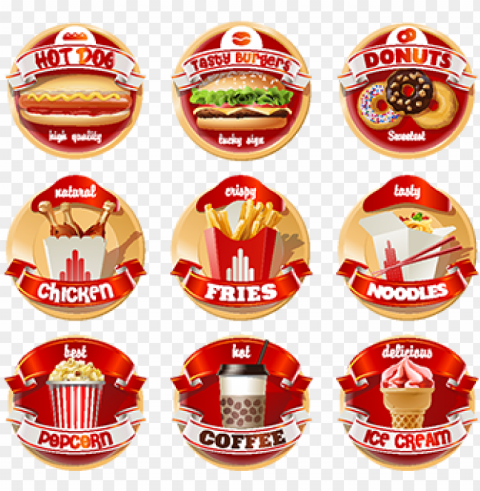 vector set of fast food logos stickers red dogs food - fast food logo PNG photo with transparency