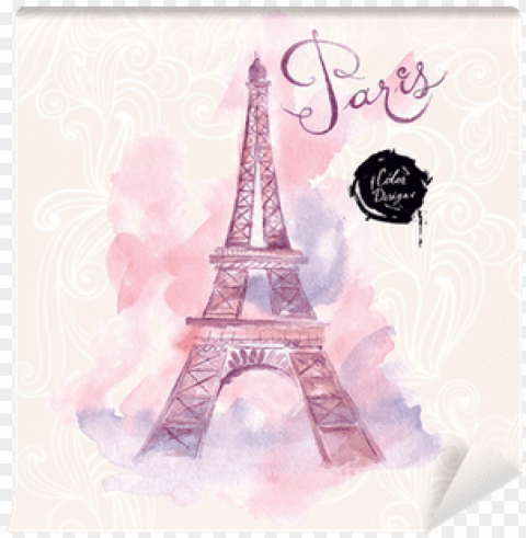 vector watercolor illustration wall mural pixers - eiffel tower pink High-resolution PNG images with transparency wide set