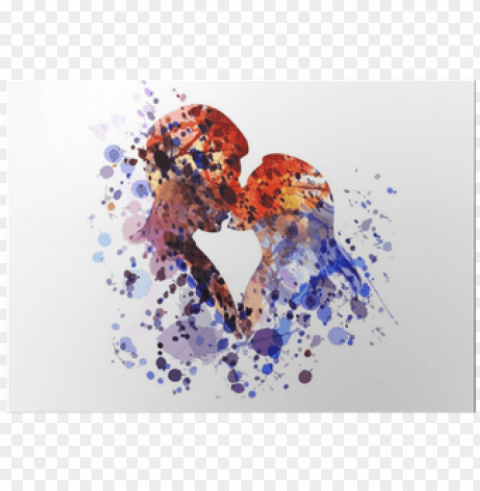 vector watercolor silhouette of kissing people poster - besos de acuarela PNG transparent design diverse assortment