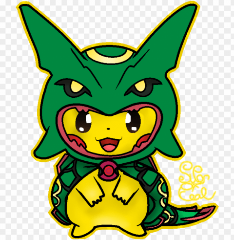 videopikachu wearing rayquaza outfit by tunetiada24 - pikachu dressed up as rayquaza PNG Graphic with Transparent Isolation