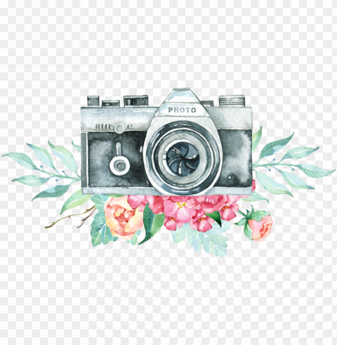 vintage camera logo royalty free stock - camera with flowers HighResolution Isolated PNG Image