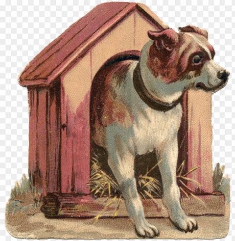 vintage images about roses birds dogs cats child - vintage dog house PNG Object Isolated with Transparency