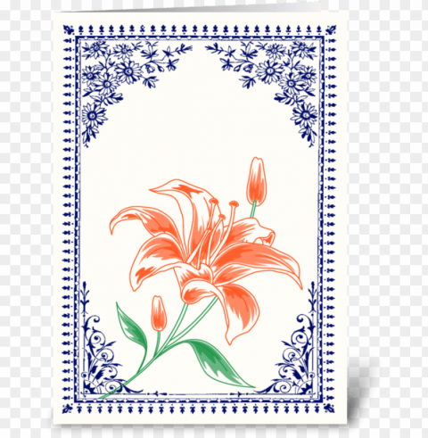 vintage orange flower 4 with blue border greeting card - moondreams vintage gelbe karte Background-less PNGs