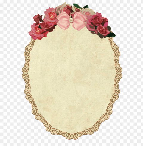 vintage oval frame with flowers Isolated PNG Item in HighResolution