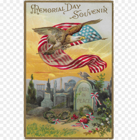 vintage patriotic postcard memorial day souvenir eagle - vintage american flag greeti Isolated PNG Graphic with Transparency
