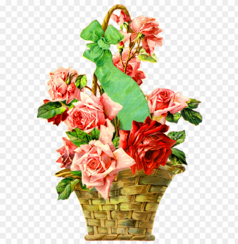 vintage rose basket die cut - canasta de flores Isolated Icon on Transparent PNG