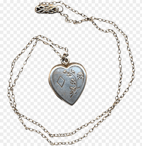 vintage sterling silver heart locket pendant necklace Isolated Artwork on Clear Background PNG