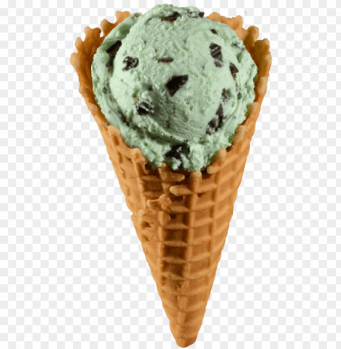 waffle cone ice cream - mint chocolate chip ice cream in a waffle cone Transparent PNG image