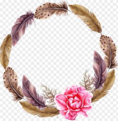 Watercolor Feather Wreath PNG With No Background For Free