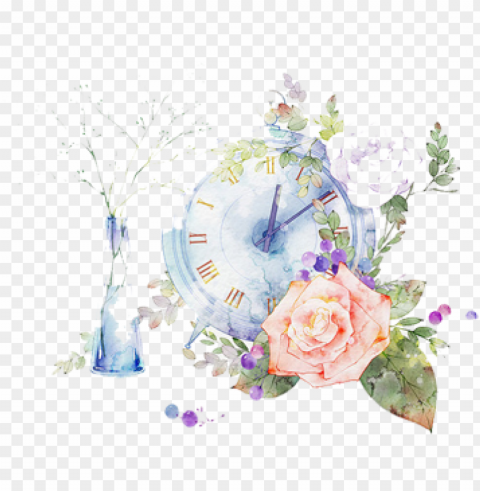 watercolor flower clipart - water color clock clipart PNG for mobile apps