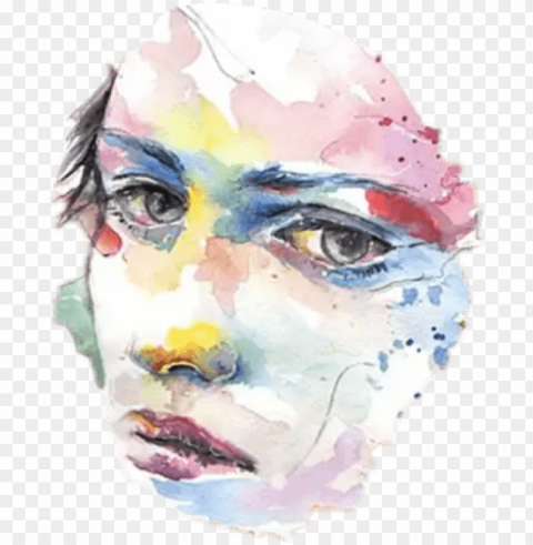 watercolor girl painting sad Isolated Character in Transparent PNG