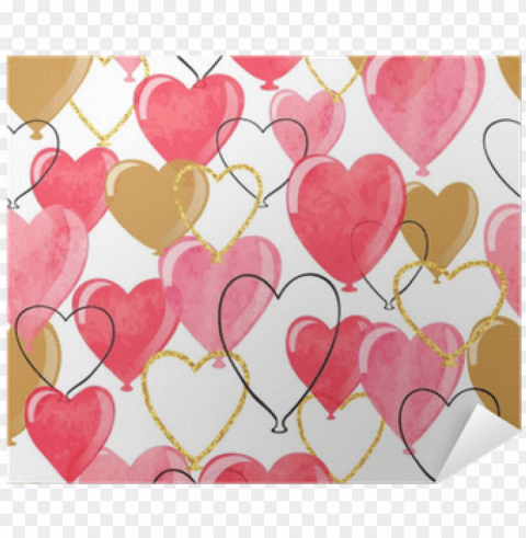 Watercolor Heart Balloons Seamless Pattern - Watercolor Painti Isolated Element With Transparent PNG Background