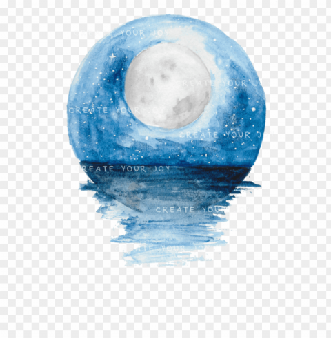 watercolor ocean and moon digital download file - circle PNG images with transparent backdrop PNG transparent with Clear Background ID 90703422